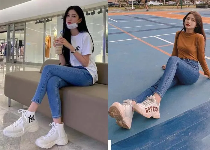 Giày MLB phối với quần jeans