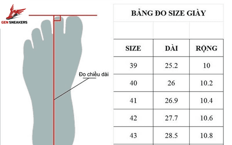 bảng size giày sneaker